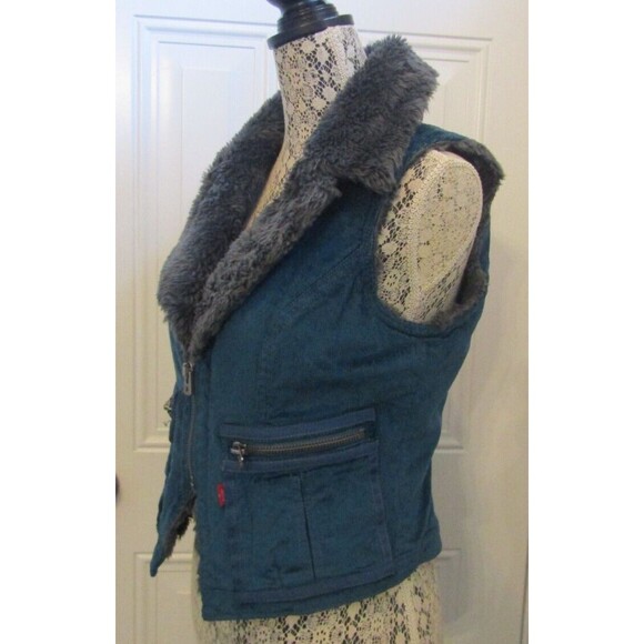 Levi’s Vest Sample Garment Blue Corduory Faux Fur Lined Womens Size M - Picture 3 of 11